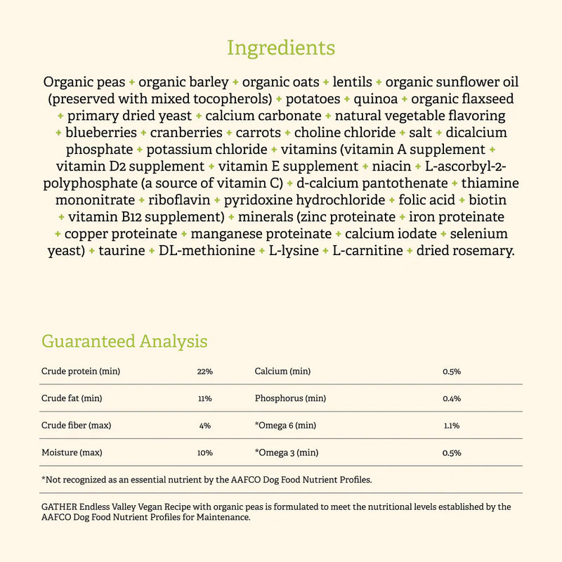 Petcurean Gather Endless Valley  Vegan Recipe with Organic Peas Adult Dry Dog Food