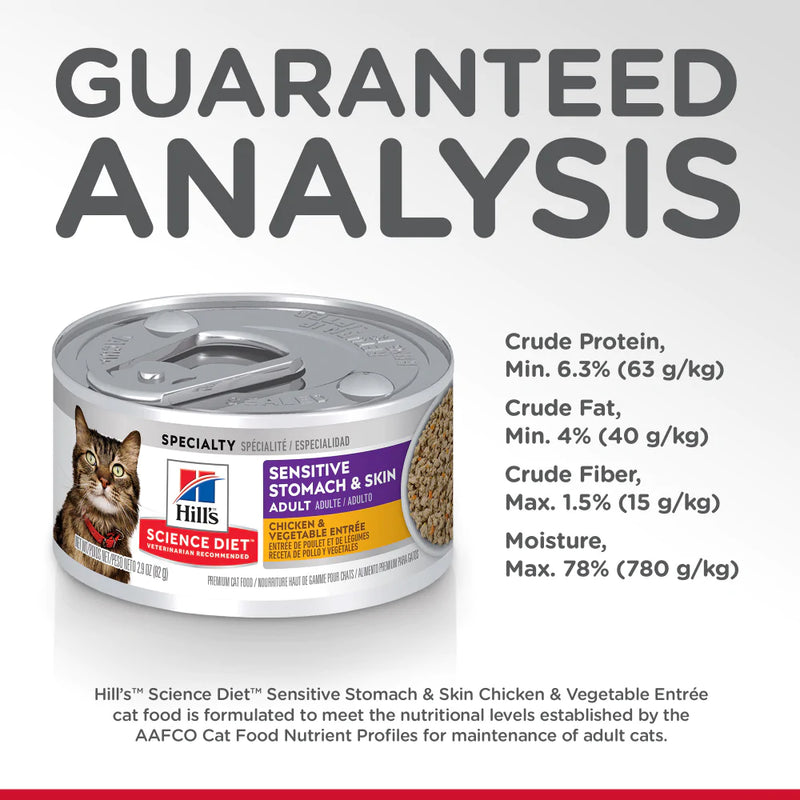 Hill's Science Diet Adult Grain Free Sensitive Stomach & Skin Chicken & Vegetable Entree Canned Cat Food