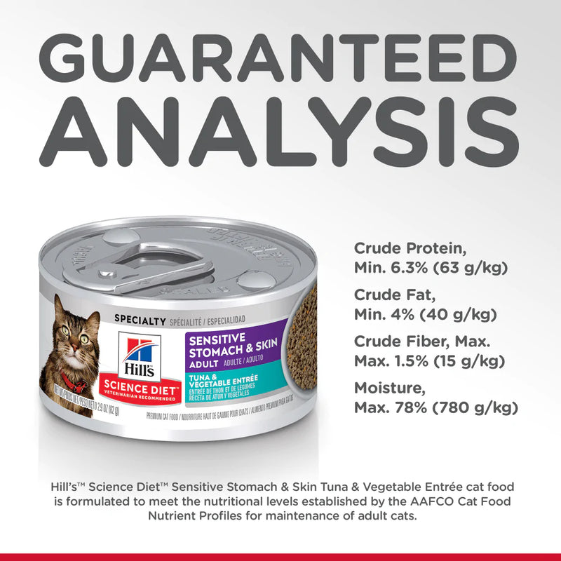 Hill's Science Diet Adult Grain Free Sensitive Stomach & Skin Tuna & Vegetable Entree Canned Cat Food