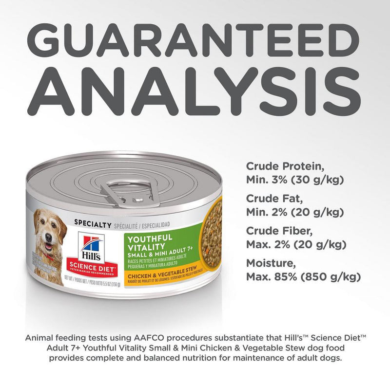 Hill's Science Diet Adult 7+ Small & Toy Breed Youthful Vitality Chicken & Vegetables Stew Canned Dog Food