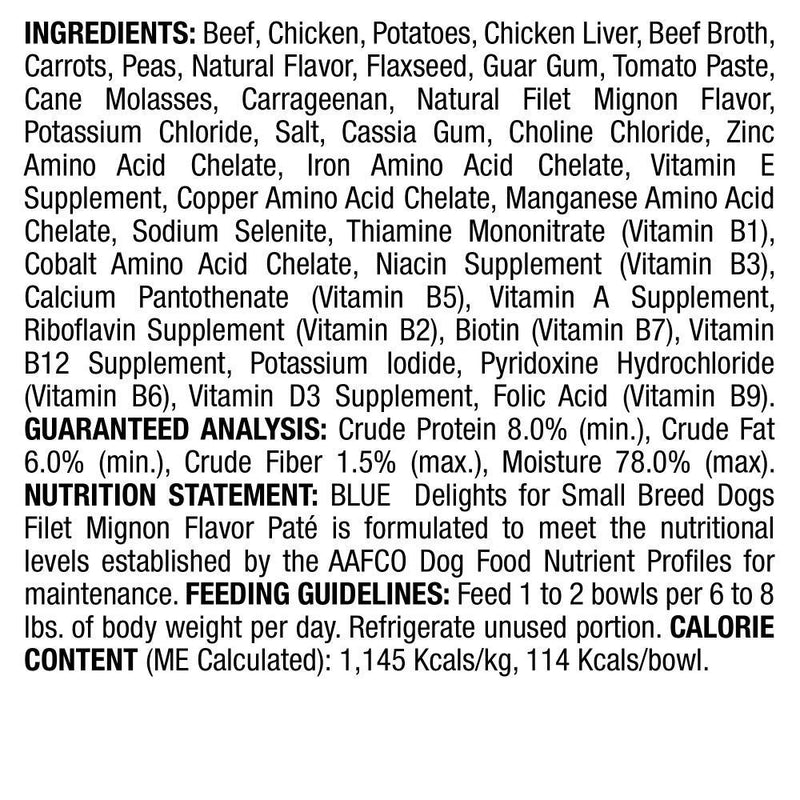 Blue Buffalo Blue Delights Small Breed Filet Mignon Pate Dog Food Cup