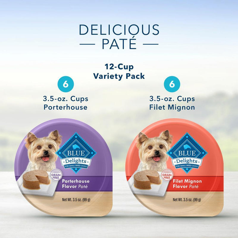 Blue Buffalo Blue Delights Small Breed Filet Mignon & Porterhouse Pate Variety Pack Dog Food Cup