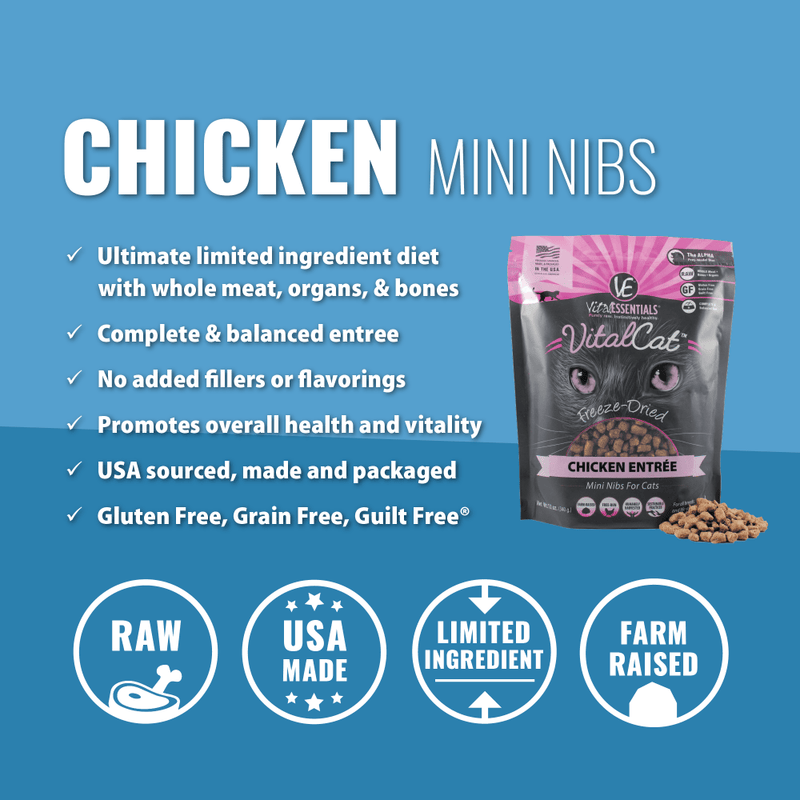 Vital Essentials Freeze Dried Grain Free Chicken Mini Nibs Entree for Cats Food
