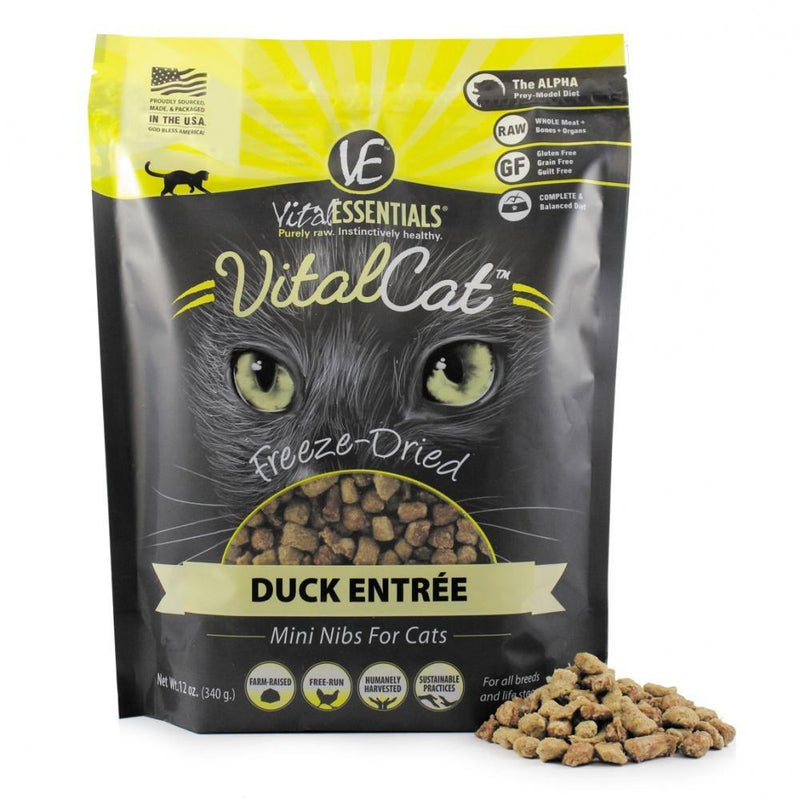 Vital Essentials Freeze Dried Grain Free Duck Mini Nibs Entree for Cats Food