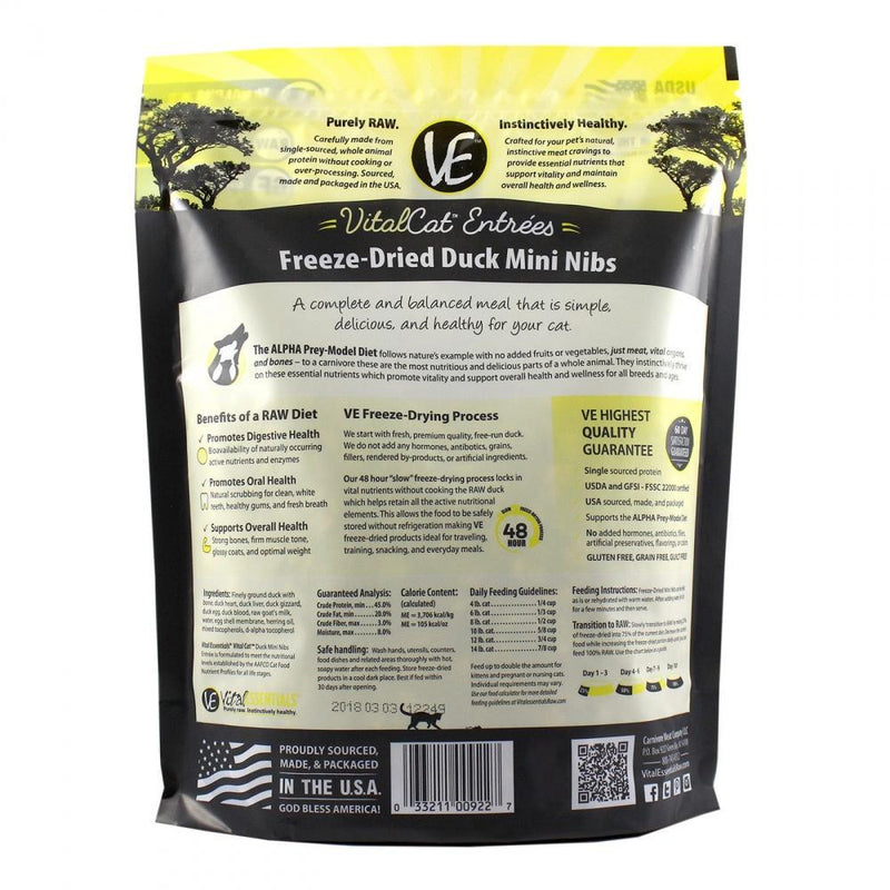 Vital Essentials Freeze Dried Grain Free Duck Mini Nibs Entree for Cats Food