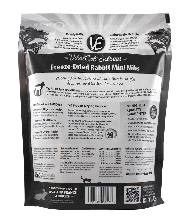 Vital Essentials Freeze Dried Grain Free Rabbit Mini Nibs Entree for Cats Food