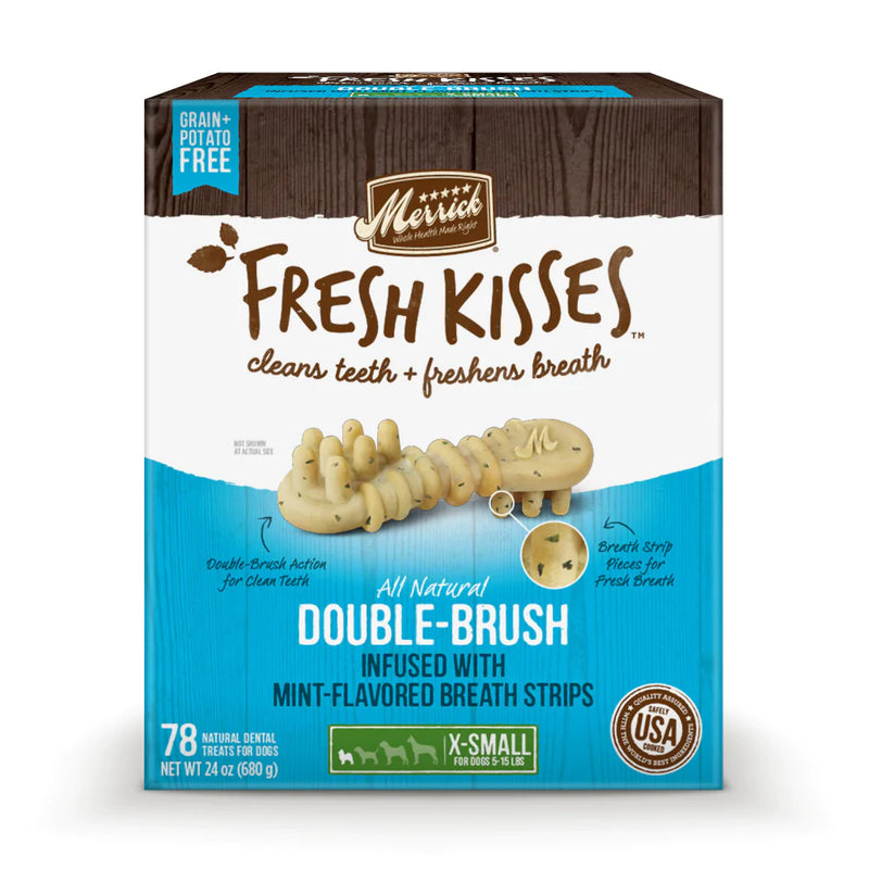 Merrick Fresh Kisses Grain Free Mint Breath Strips Extra Small Dental Dog Treats