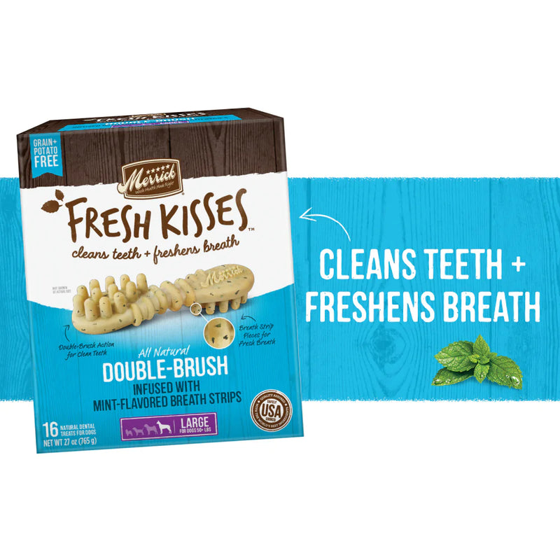 Merrick Fresh Kisses Grain Free Mint Breath Strips Large Dental Dog Treats