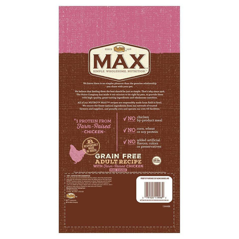 Nutro Max Adult Grain Free Recipe With Farm Raised Chicken Mini Chunk Dry Dog Food