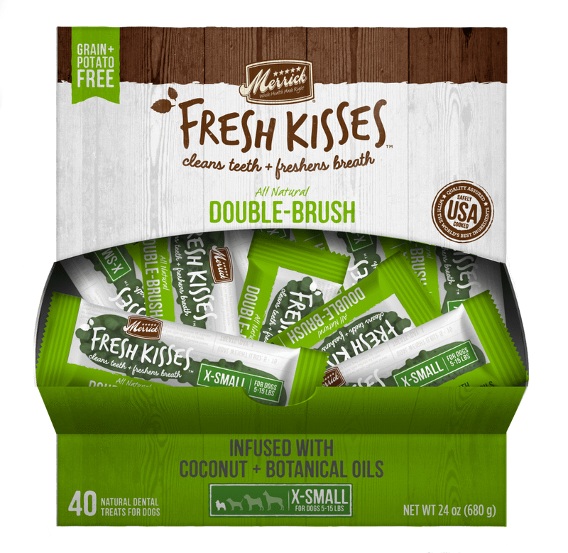 Merrick Fresh Kisses Grain Free Coconut Oil and Botanicals Extra Small Dog Treat Box