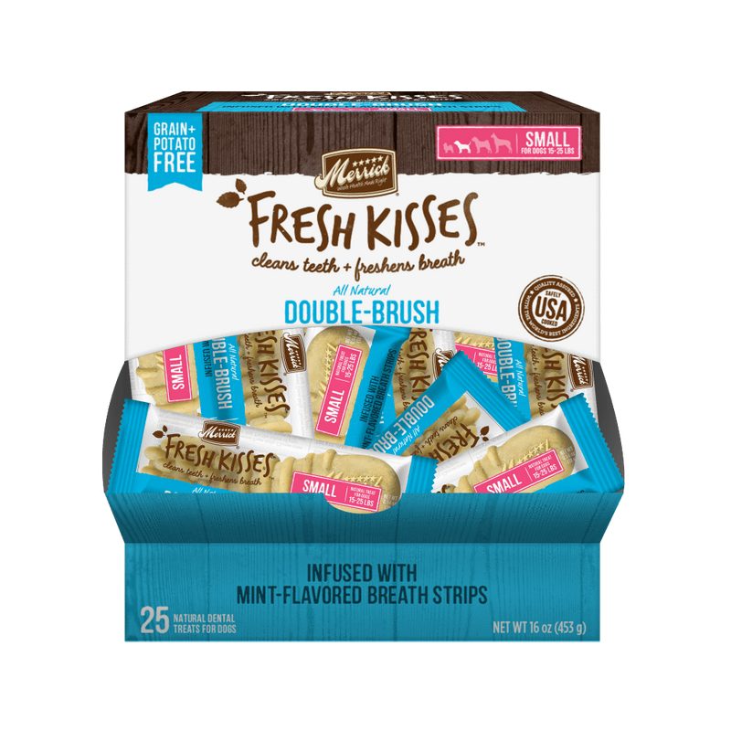 Merrick Fresh Kisses Grain Free Mint Breath Strips Small Dog Treat Box