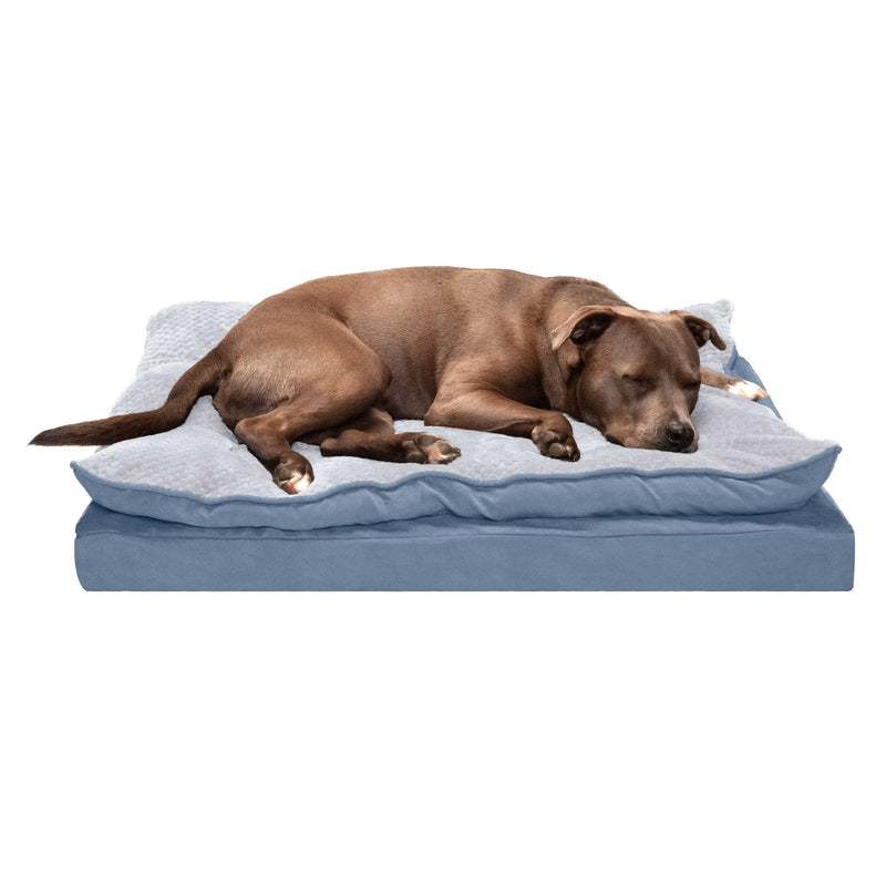 FurHaven Minky Faux Fur & Suede Pillow-Top Orthopedic Dog Bed - Large, Stonewash Blue
