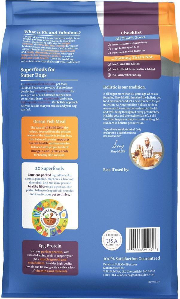 Solid Gold Fit & Fabulous Grain Free Weight Control Recipe with Chicken, Sweet Potato, & Green Bean Dry Dog Food