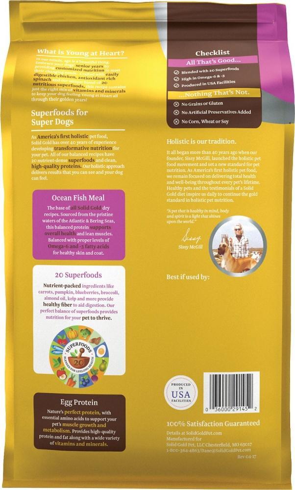 Solid Gold Young at Heart Grain Free Senior Recipe with Chicken, Sweet Potato & Spinach Dry Dog Food