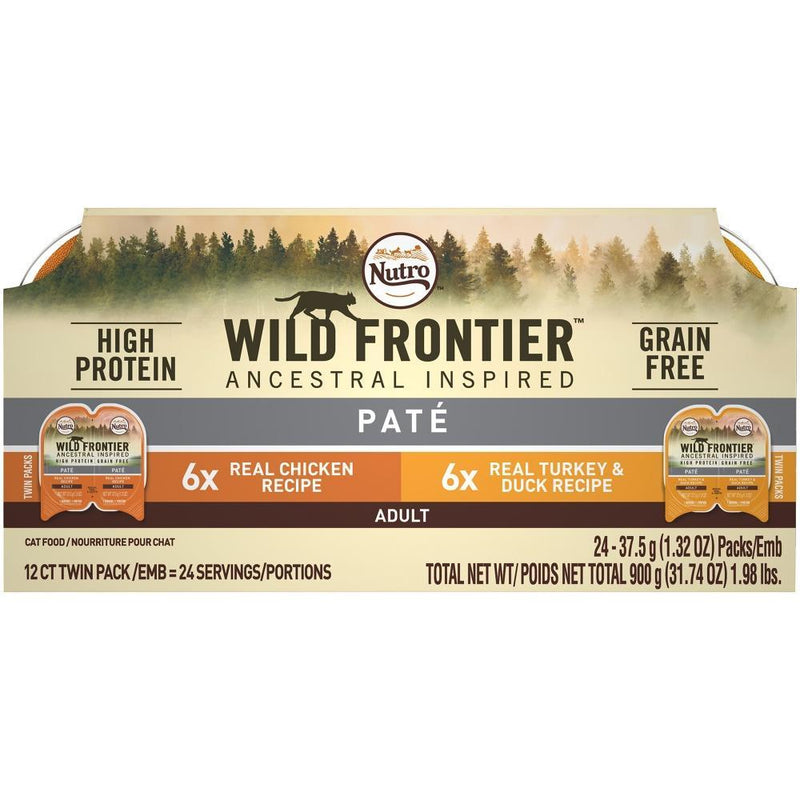 Nutro Wild Frontier Perfect Portions Multi-Pack Grain Free Real Chicken, and Turkey & Duck Pate Wet Cat Food Trays