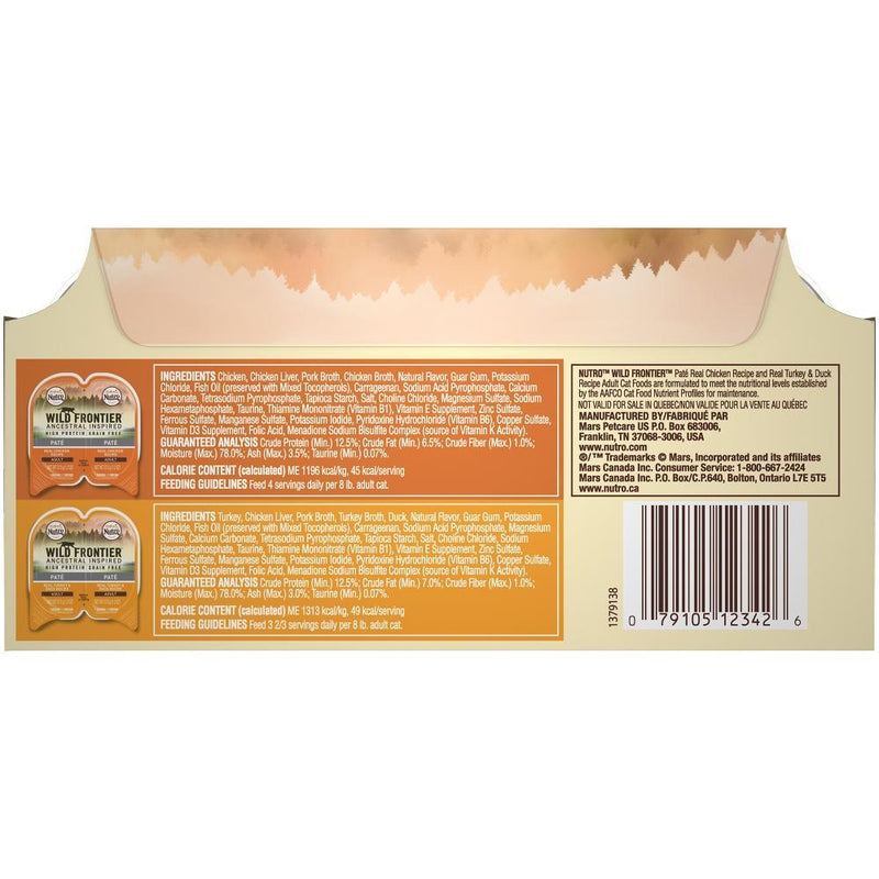 Nutro Wild Frontier Perfect Portions Multi-Pack Grain Free Real Chicken, and Turkey & Duck Pate Wet Cat Food Trays
