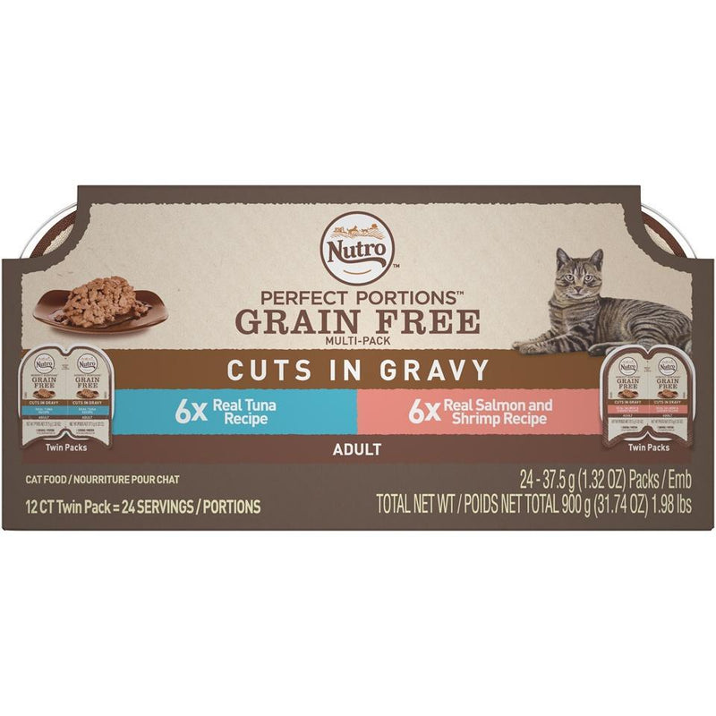 Nutro Perfect Portions Grain Free Tuna, Salmon, & Shrimp Cuts in Gravy Wet Cat Food Tray Variety Pack