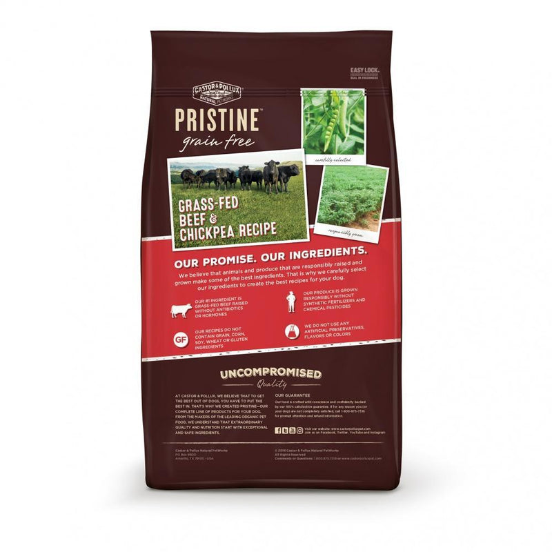 Castor and Pollux Pristine Grain Free Grass Fed Beef and Chickpea Recipe Dry Dog Food