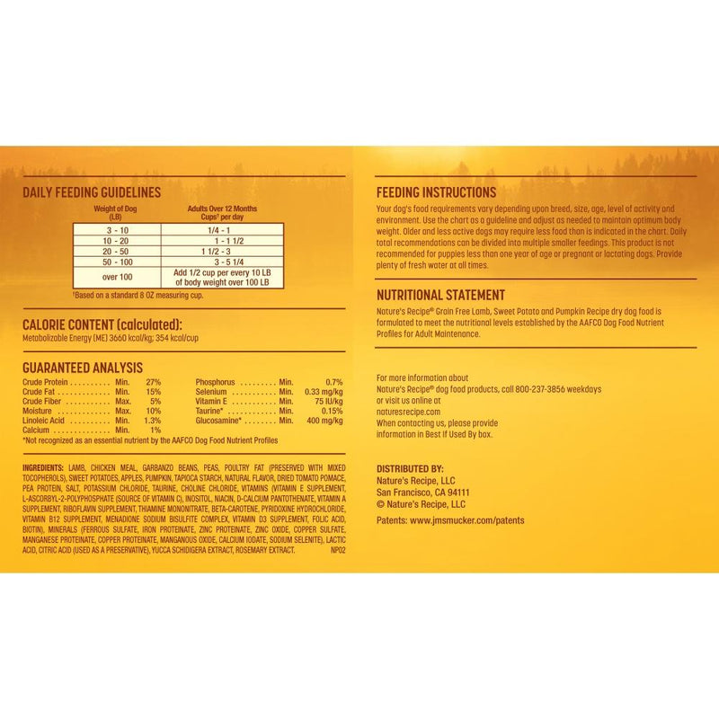 Nature's Recipe Grain Free Lamb, Sweet Potato & Pumpkin Dry Dog Food