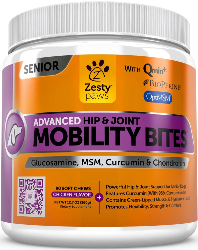 Zesty Paws Advanced Hip & Joint Mobility Bites Senior Recipe Chicken Soft Chews for Dogs