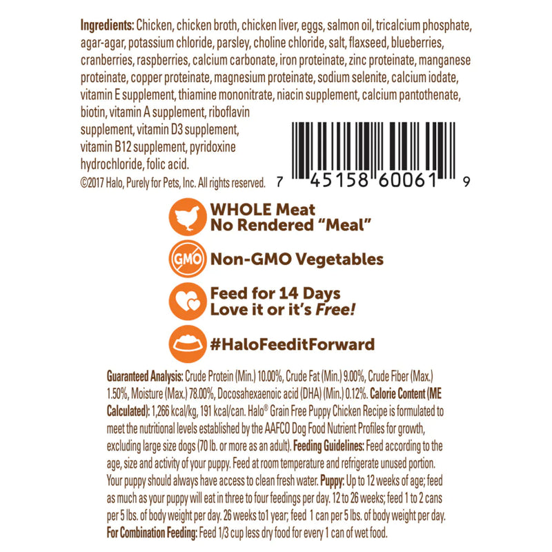 Halo Puppy Grain Free Chicken Recipe Canned Dog Food