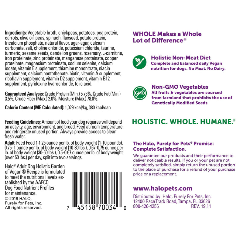 Halo Holistic Garden of Vegan Recipe Canned Dog Food