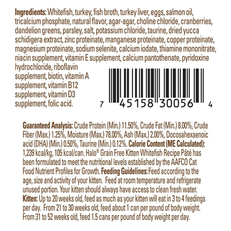 Halo Kitten Grain Free Whitefish Recipe Pate Canned Cat Food
