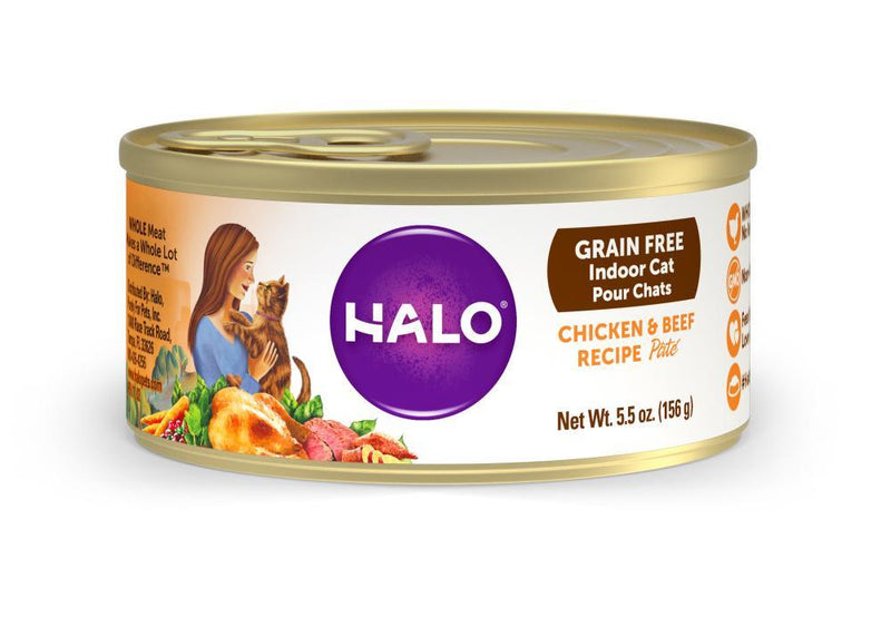 Halo Grain Free Indoor Cat Chicken & Beef Pate Canned Cat Food