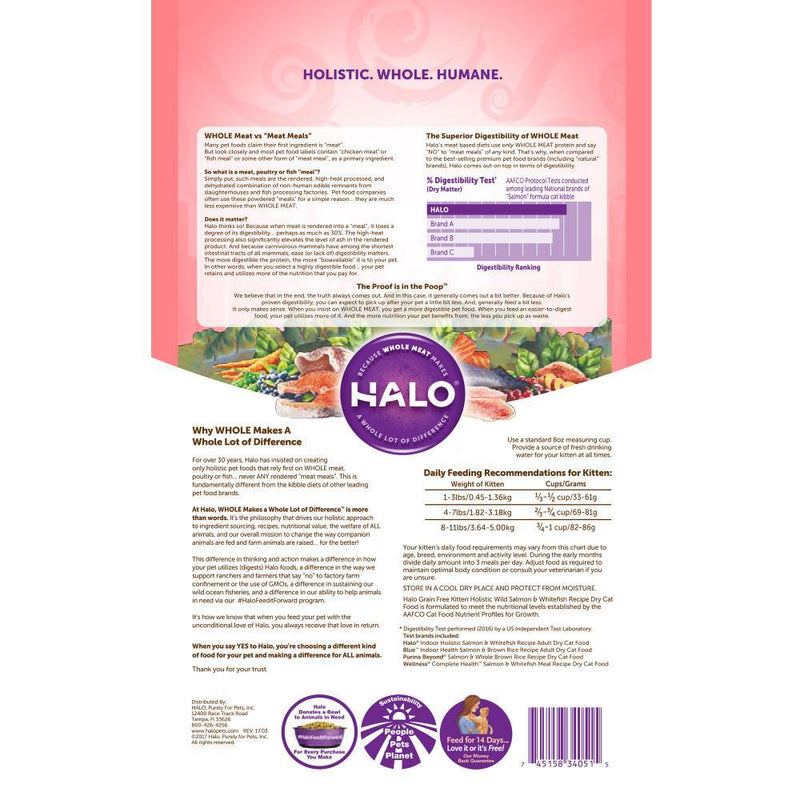 Halo Holistic Grain Free Wild Salmon & Whitefish Recipe Kitten Dry Cat Food