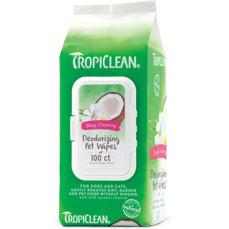 TropiClean Deep Cleaning Berry & Coconut Deodorizing Wipes for Dogs & Cats