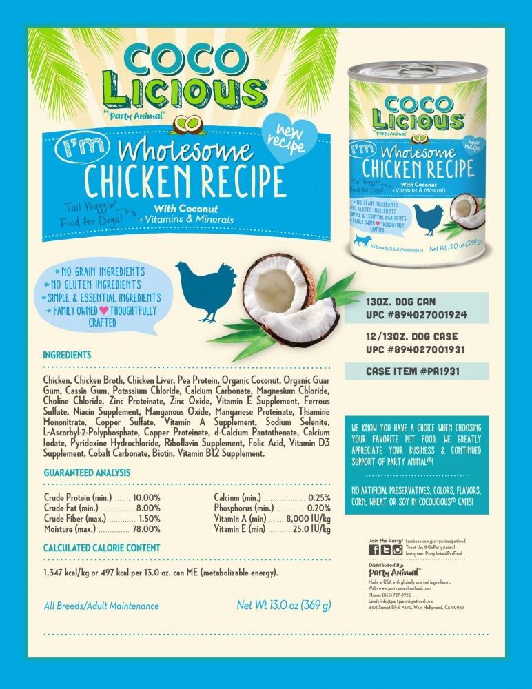 Party Animal Cocolicious Grain Free I'm Wholesome Chicken Recipe Canned Dog Food
