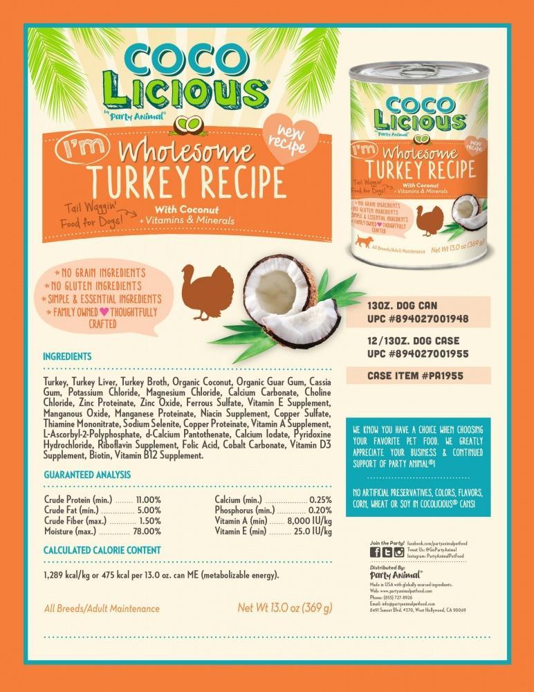 Party Animal Cocolicious Grain Free I'm Wholesome Turkey Recipe Canned Dog Food