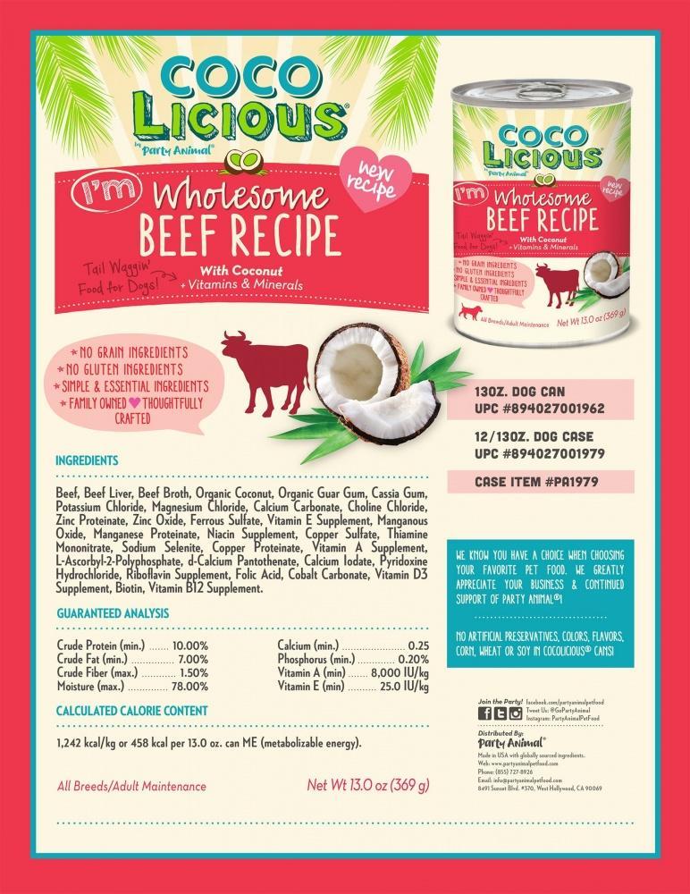 Party Animal Cocolicious Grain Free I'm Wholesome Beef Recipe Canned Dog Food