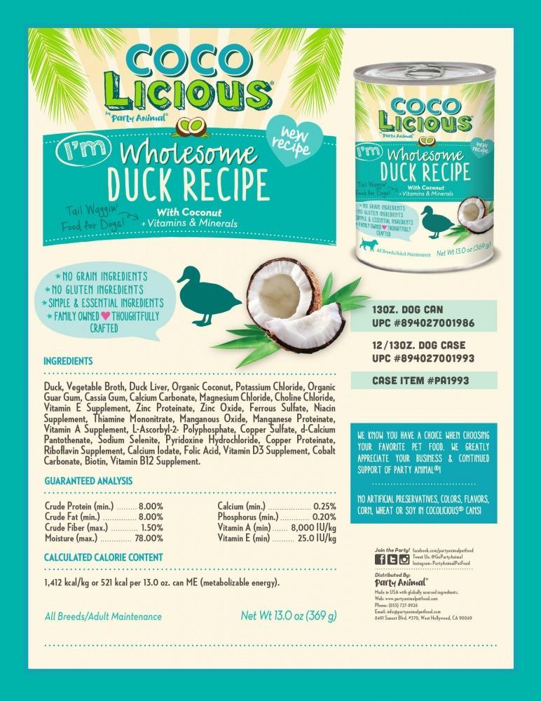 Party Animal Cocolicious Grain Free I'm Wholesome Duck Recipe Canned Dog Food