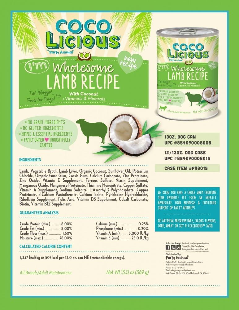 Party Animal Cocolicious Grain Free I'm Wholesome Lamb Recipe Canned Dog Food