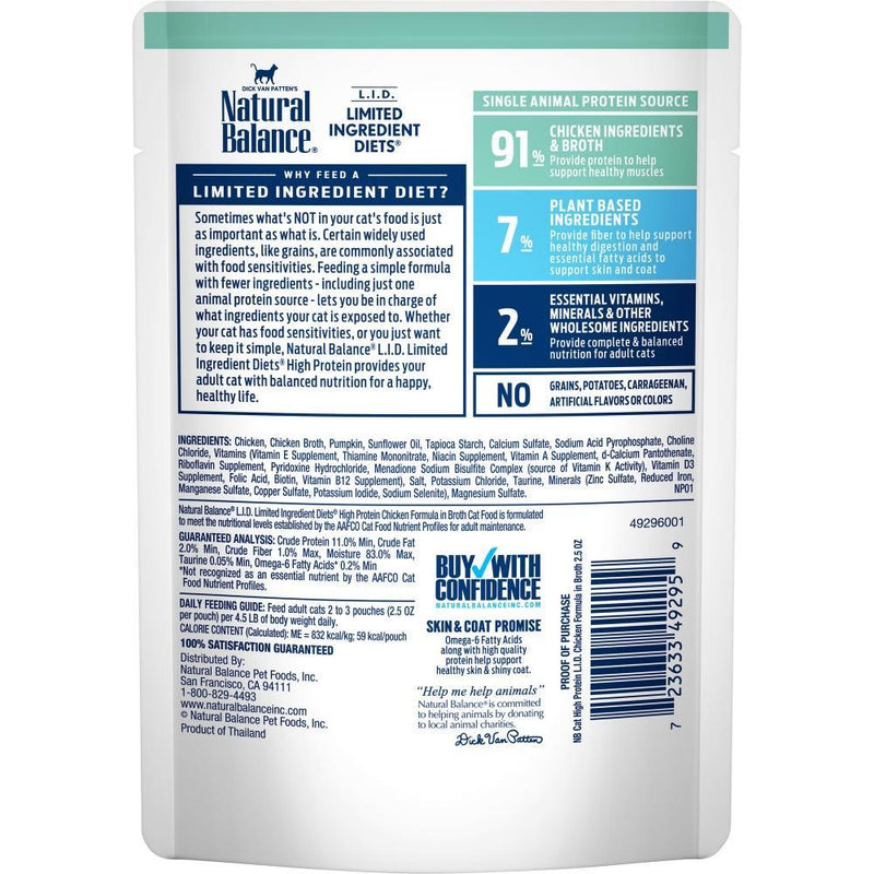 Natural Balance L.I.D. Limited Ingredient Diets High Protein Chicken in Broth Pouch Wet Cat Food