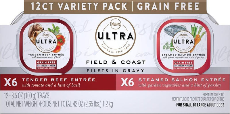 NUTRO ULTRA Grain Free Field & Coast Variety Pack Filets in Gravy Wet Dog Food