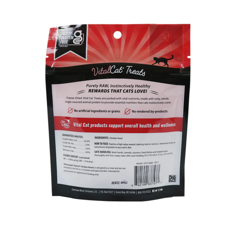 Vital Essentials Freeze Dried Grain Free Chicken Hearts Limited Ingredient Cat Treats