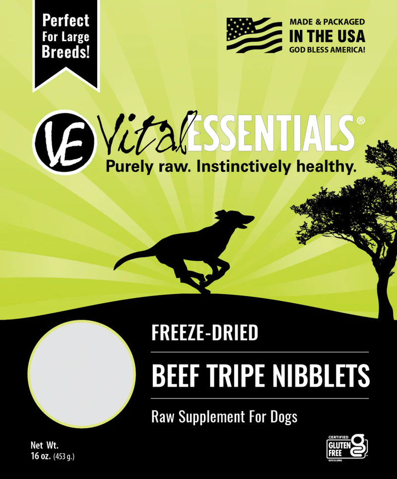 Vital Essentials Freeze Dried Beef Tripe Nibblets Grain Free Limited Ingredient Dog Treats