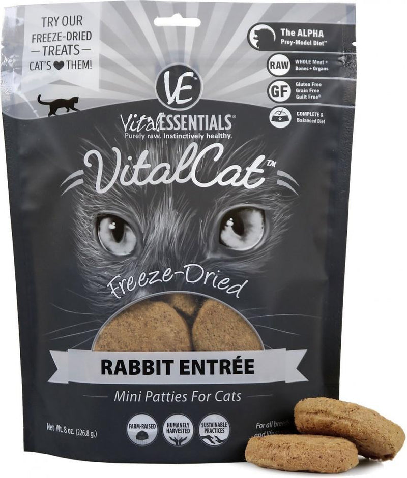 Vital Essentials Freeze Dried Grain Free Rabbit Mini Patties Limited Ingredient Entree for Cats