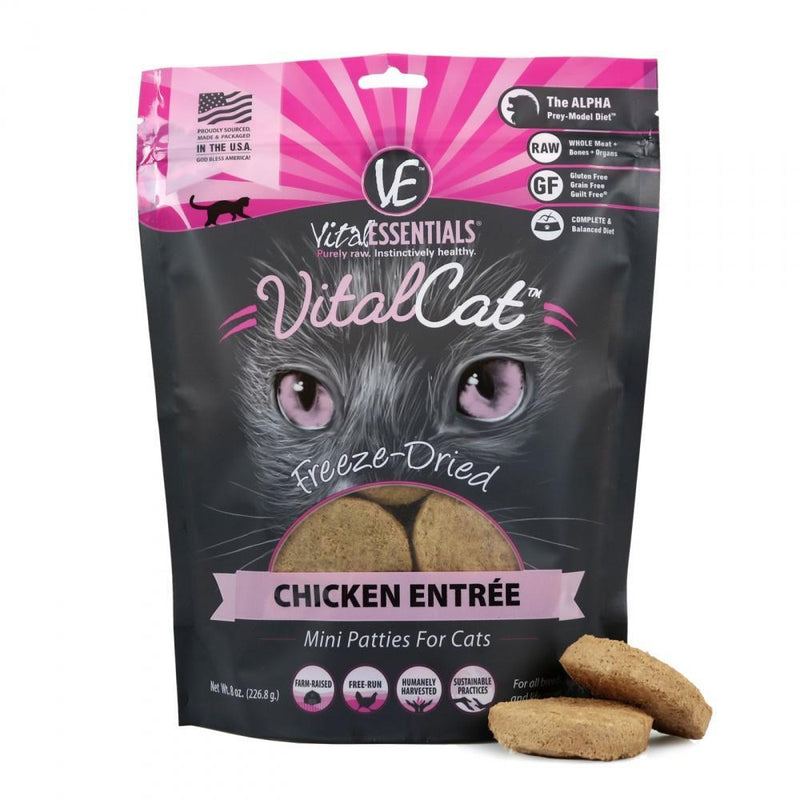 Vital Essentials Freeze Dried Grain Free Chicken Mini Patties Limited Ingredient Entree for Cats