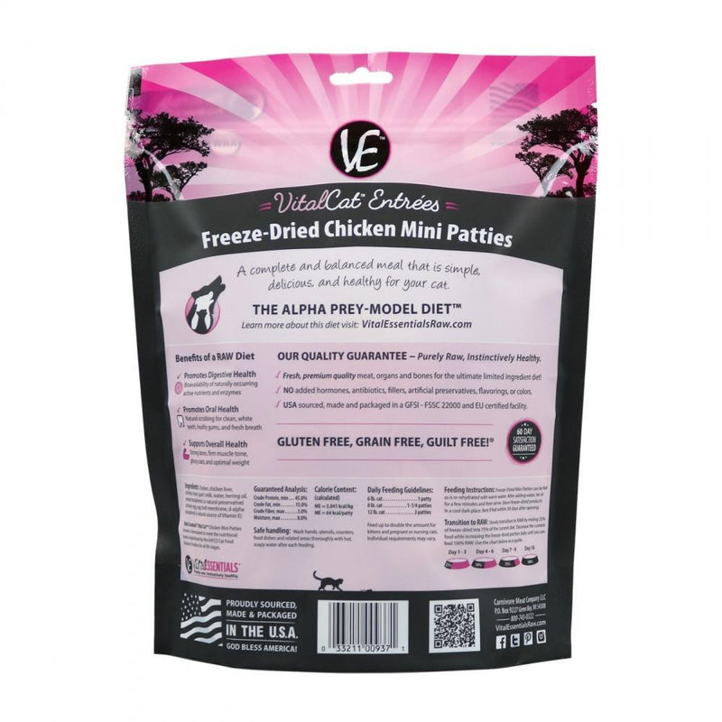 Vital Essentials Freeze Dried Grain Free Chicken Mini Patties Limited Ingredient Entree for Cats