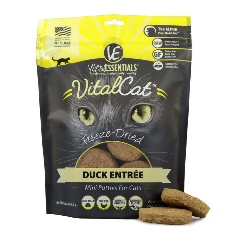 Vital Essentials Freeze Dried Grain Free Duck Mini Patties Limited Ingredient Entree for Cats