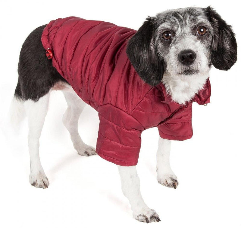 Pet Life Adjustable Burgundy Red Sporty Avalanche Dog Coat with Pop Out Zippered Hood