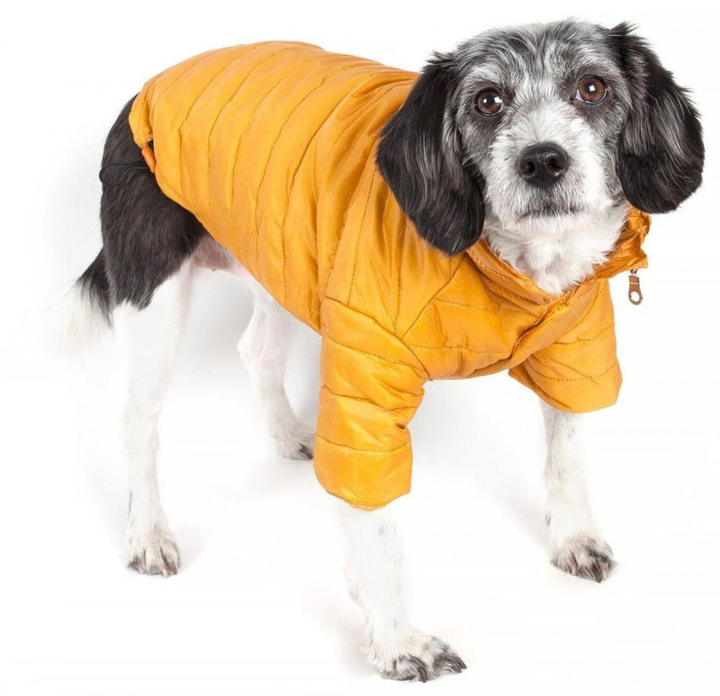 Pet Life Adjustable Yellow Sporty Avalanche Dog Coat with Pop Out Zippered Hood