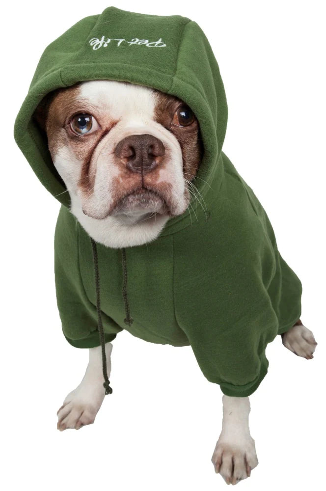 Pet Life Fashion Plush Cotton Hooded Green Dog Sweater