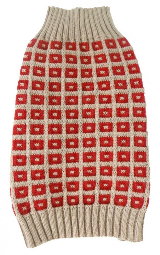 Pet Life Butterscotch Box Weaved Heavy Cable Knitted Tan & Red Turtle Neck Dog Sweater