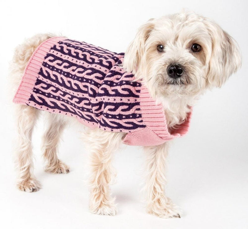 Pet Life Harmonious Dual Color Pink & Navy Blue Weaved Heavy Cable Knitted Dog Sweater