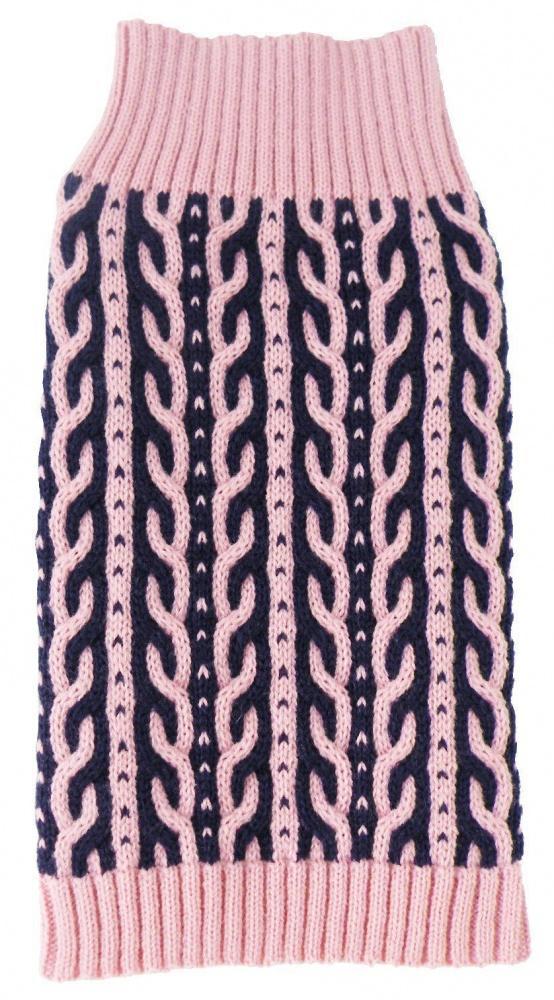 Pet Life Harmonious Dual Color Pink & Navy Blue Weaved Heavy Cable Knitted Dog Sweater