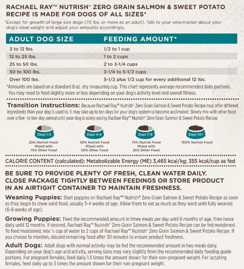 Rachael Ray Nutrish Zero Grain Natural Salmon & Sweet Potato Recipe Dry Dog Food